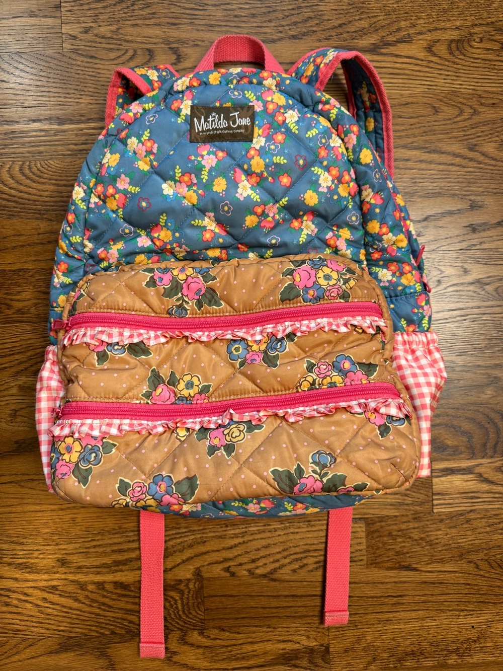 Matilda Jane Girls “Scholarly Me” Quilted Vintage Blue & Pink Floral Backpack